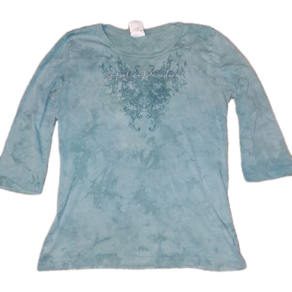 Vintage Harley Davidson Womens Tie Dye 3/4 Sleeve Size XL